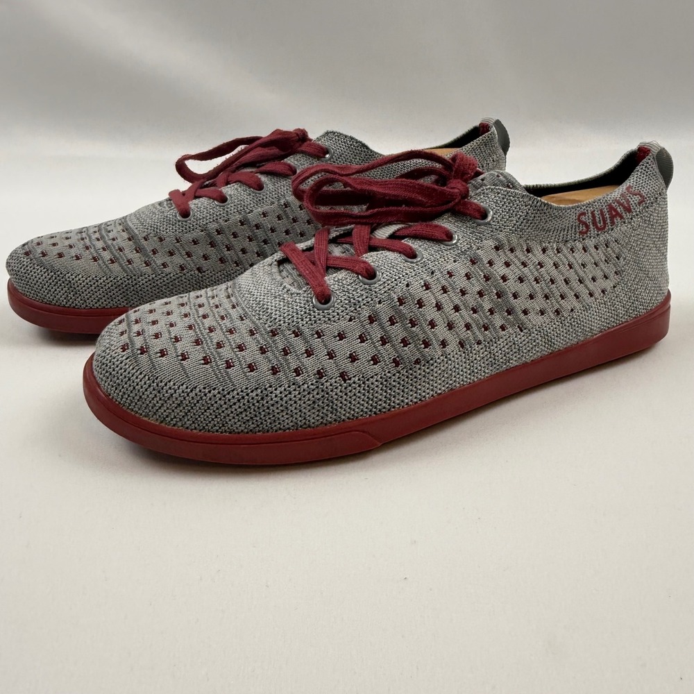 Suavs Zilker Mens 10.5 Grey Burgundy Knit Low Top Lightweight Travel Sneakers